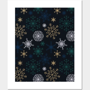 Falling Snowflakes - Art Deco - Minimalist Colorful Holidays Posters and Art